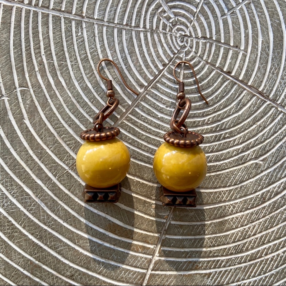 New Dangle Bronze and Yellow Beaded Earrings